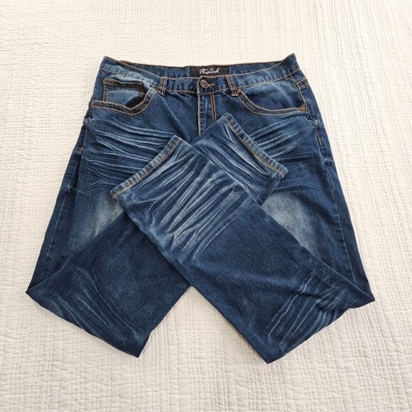 True Luck Jeans Men's 36x32 Straight Leg Embroidered Contrast Stitch EUC Y2K - Picture 3 of 16